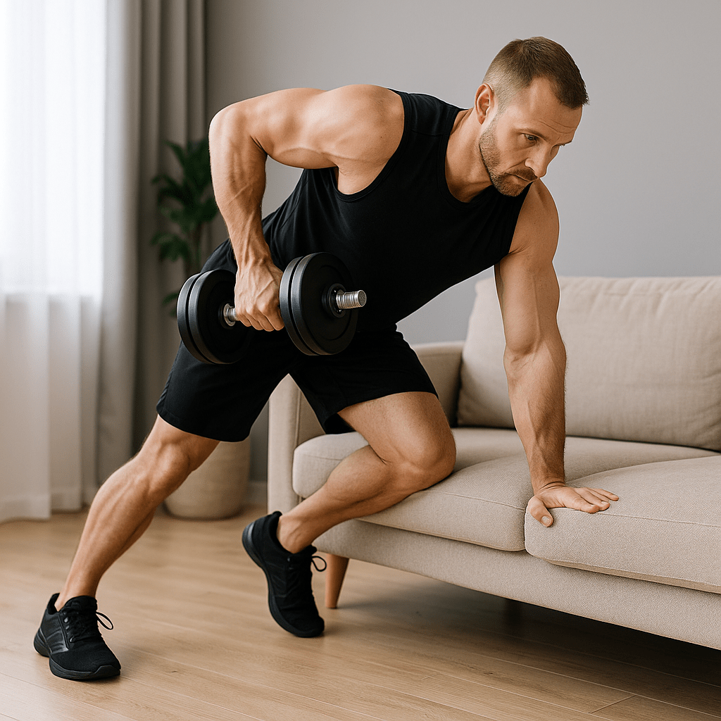 тяга гантели в наклоне